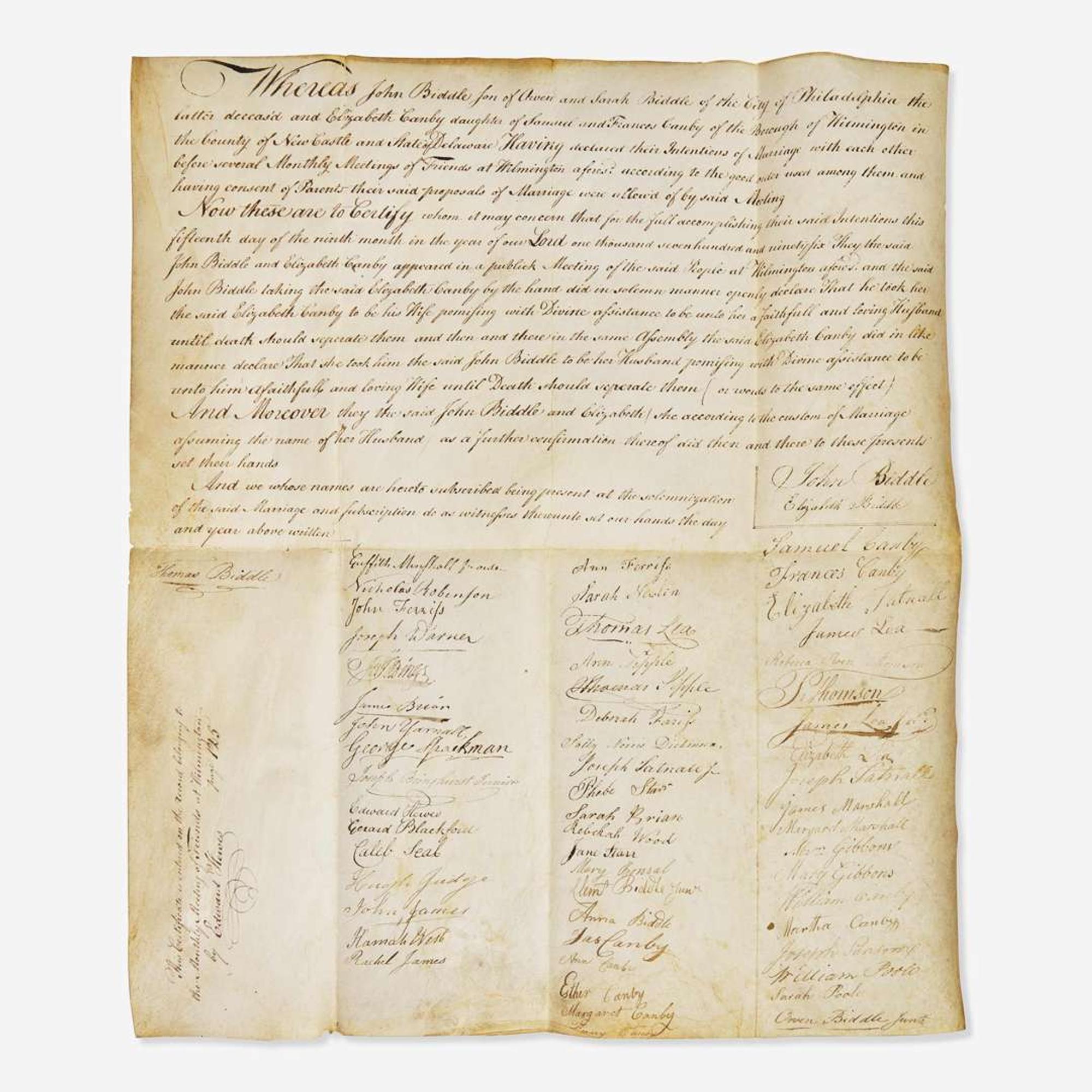 [Americana] [Biddle Family] Archive of Letters and Documents Related to the Biddle Family