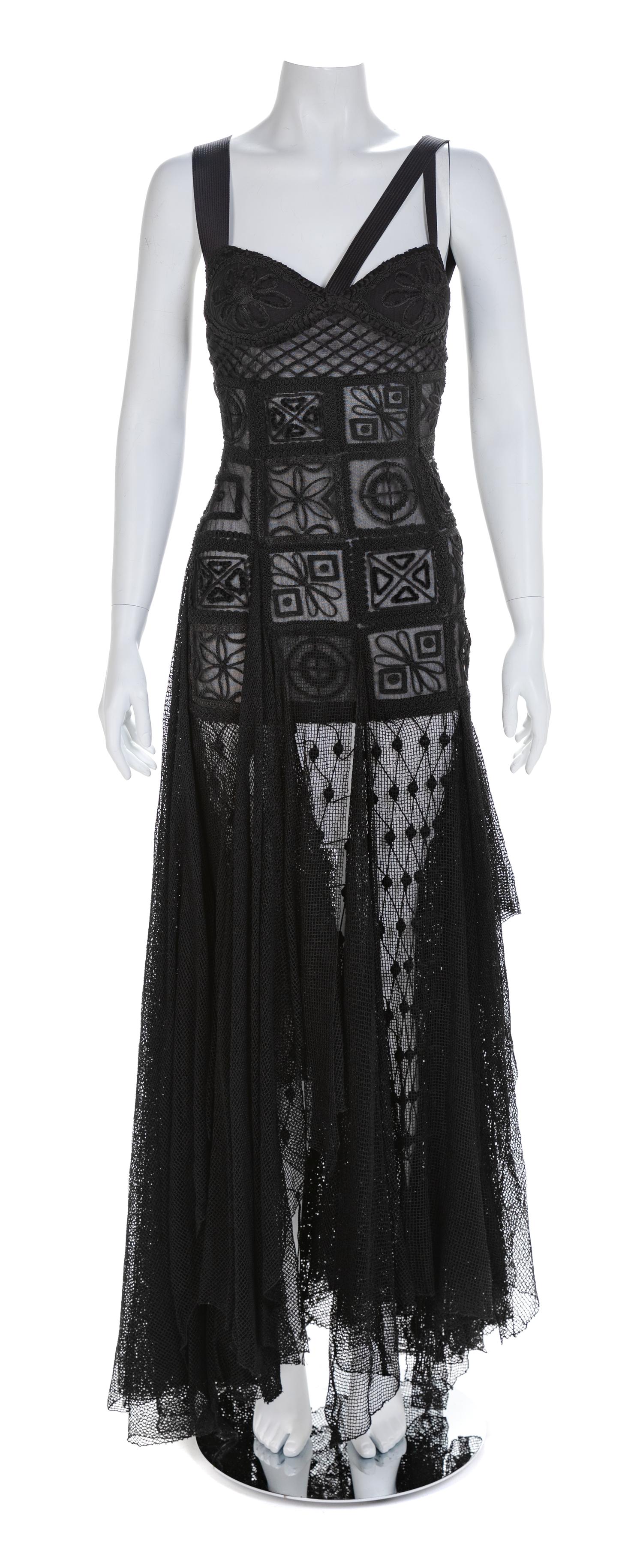 Atelier Versace Black Sheer Embroidered Gown, 1993-94 No size label