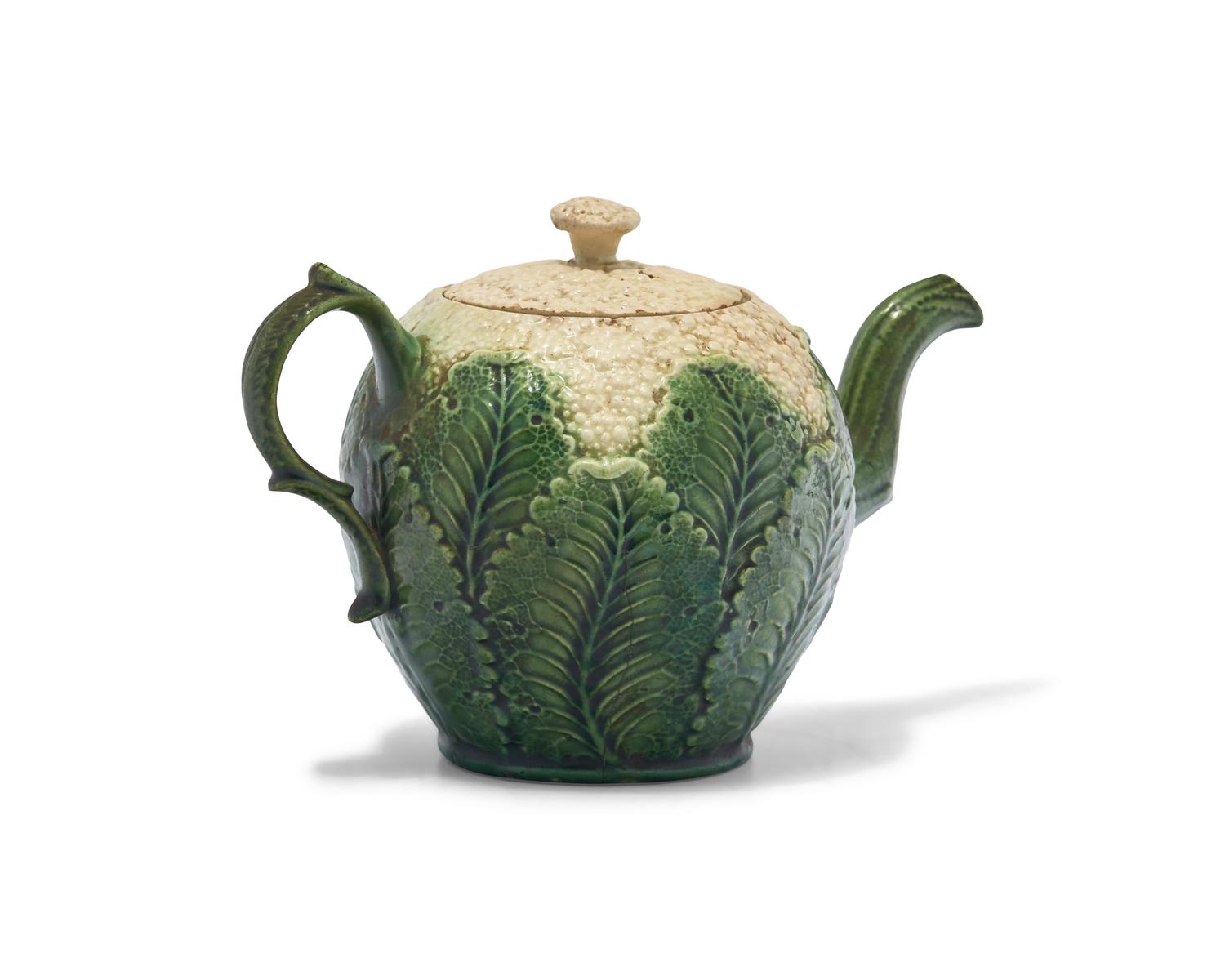 A Staffordshire Glazed Cauliflower Teapot of Rogers Family Interest