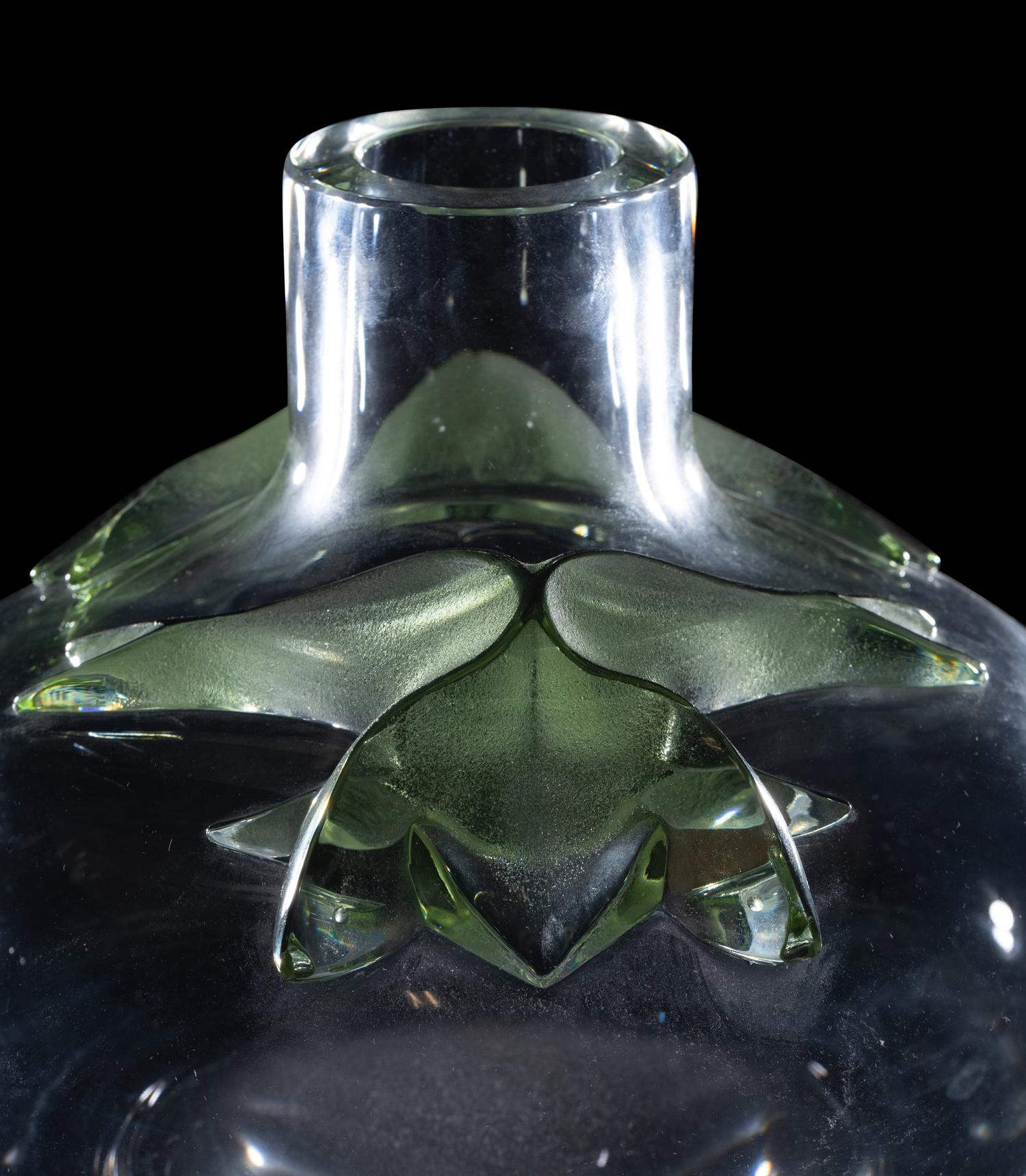 A Lalique Clear and Green Frosted Glass Vase