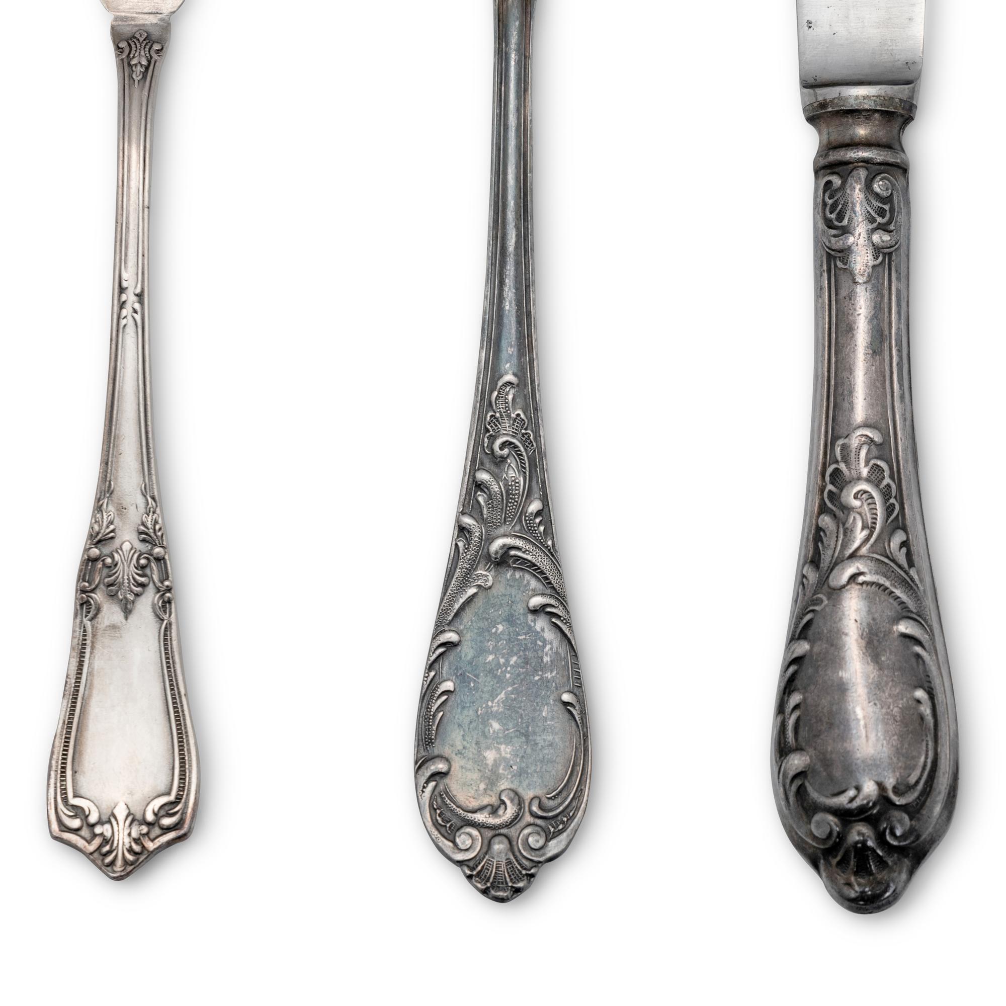 A Collection of Russian Silver and Silver-Plate Flatware Articles