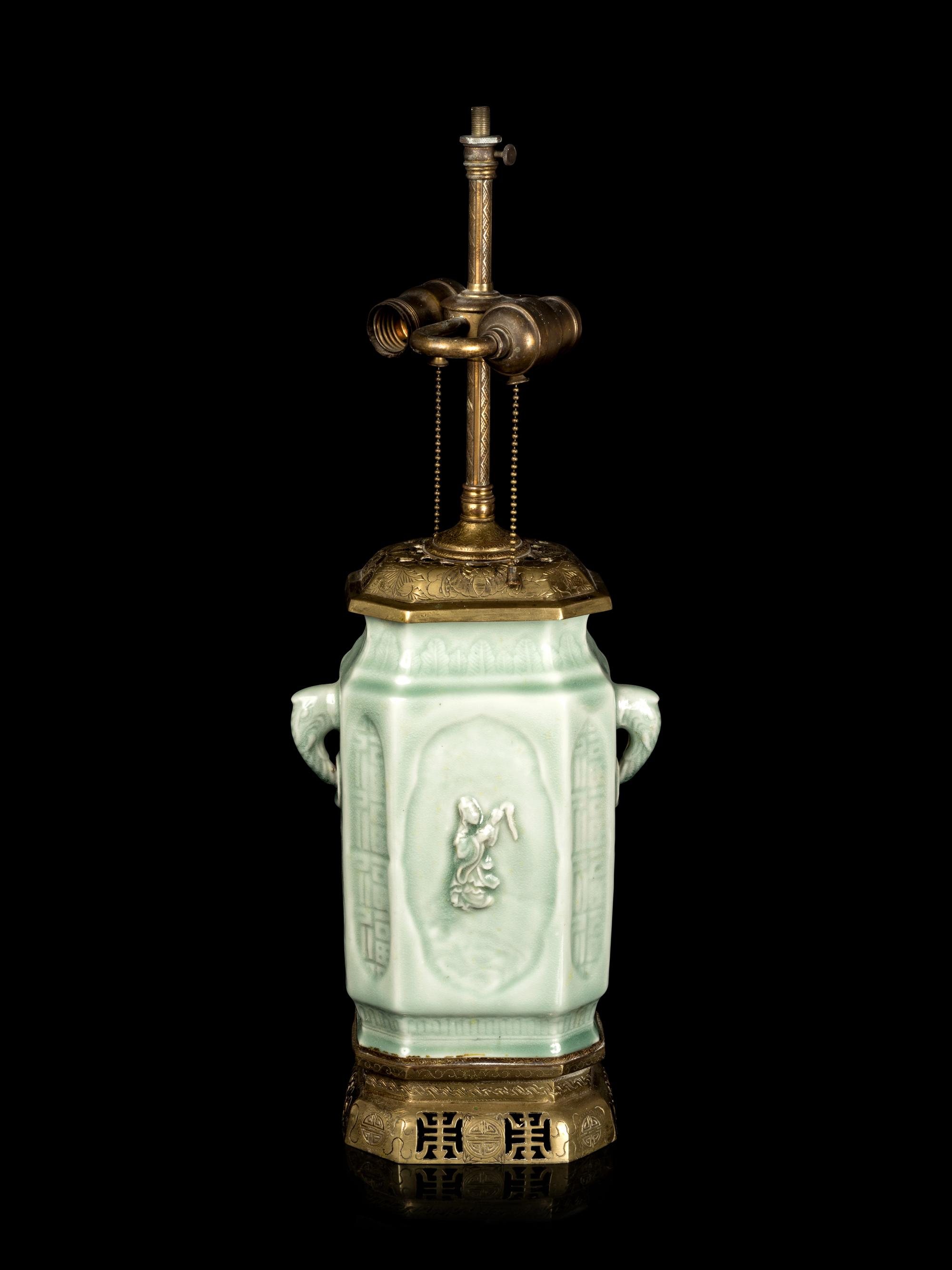 A Chinese Molded Celadon Glazed Vase
