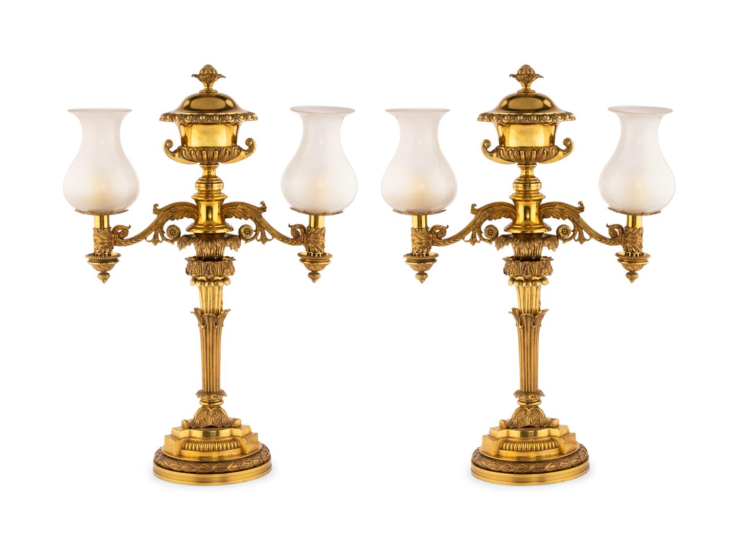 A Pair of George IV Gilt Bronze Colza Lamps