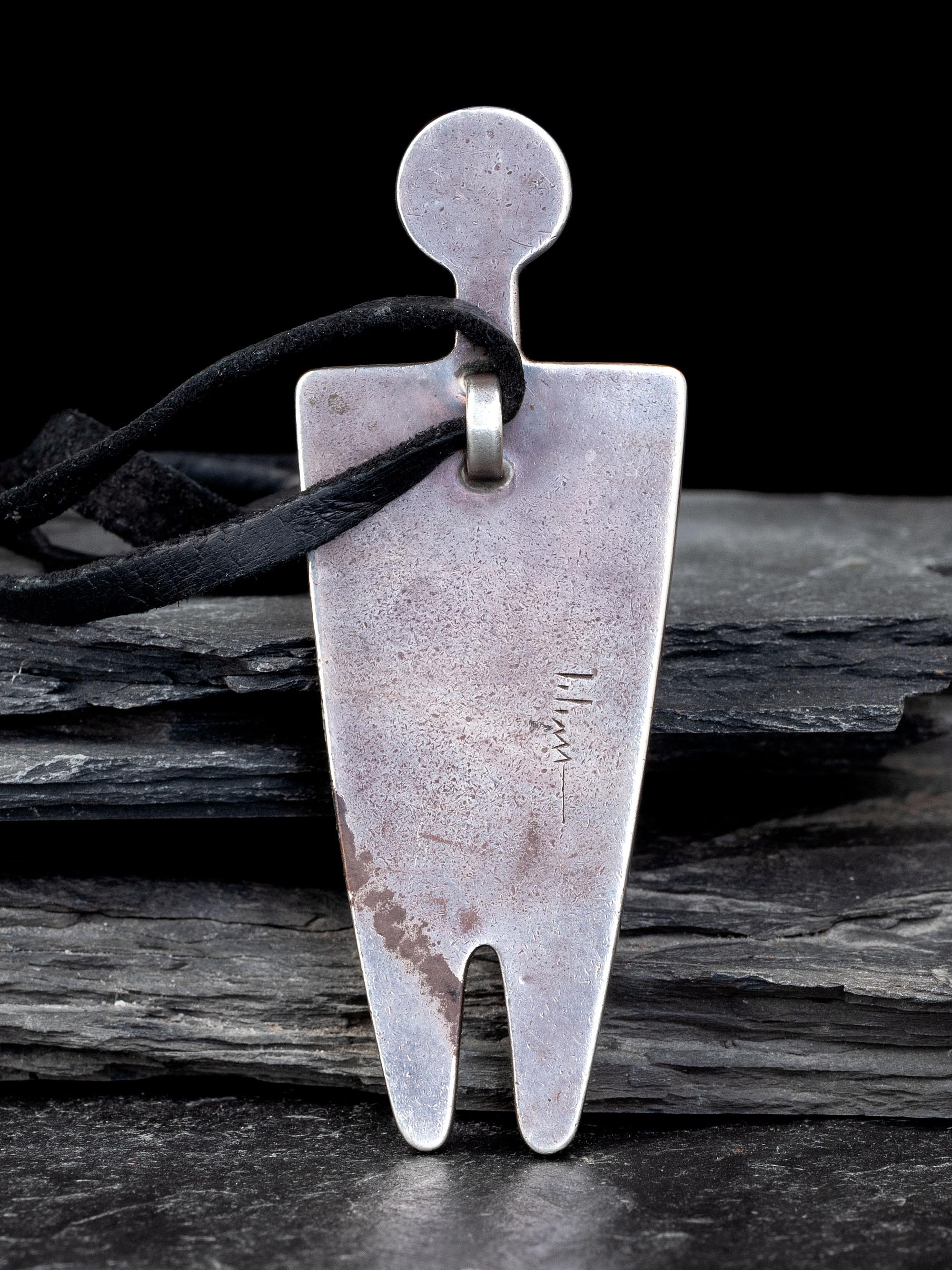 Large Silver Figural Pendant with Mosaic Inlay