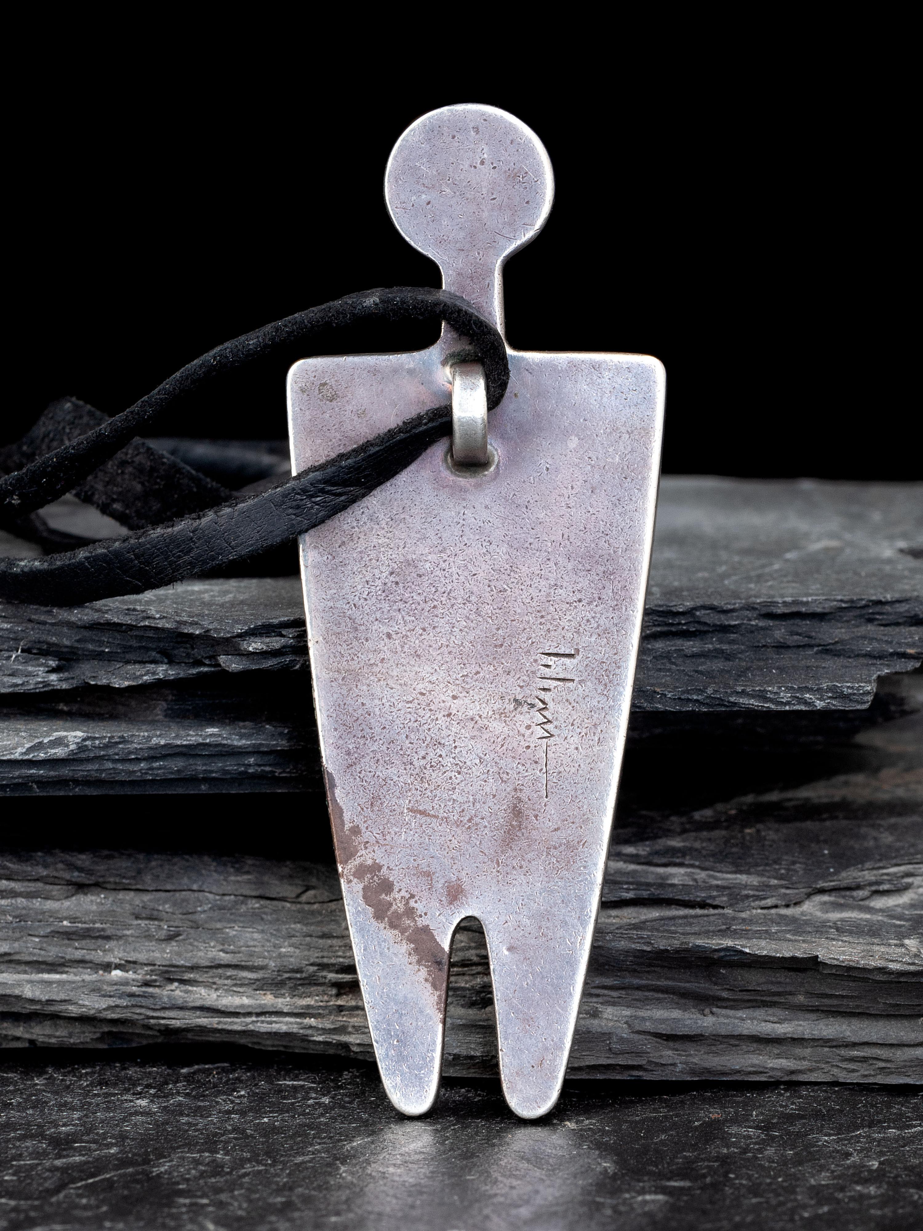 Large Silver Figural Pendant with Mosaic Inlay