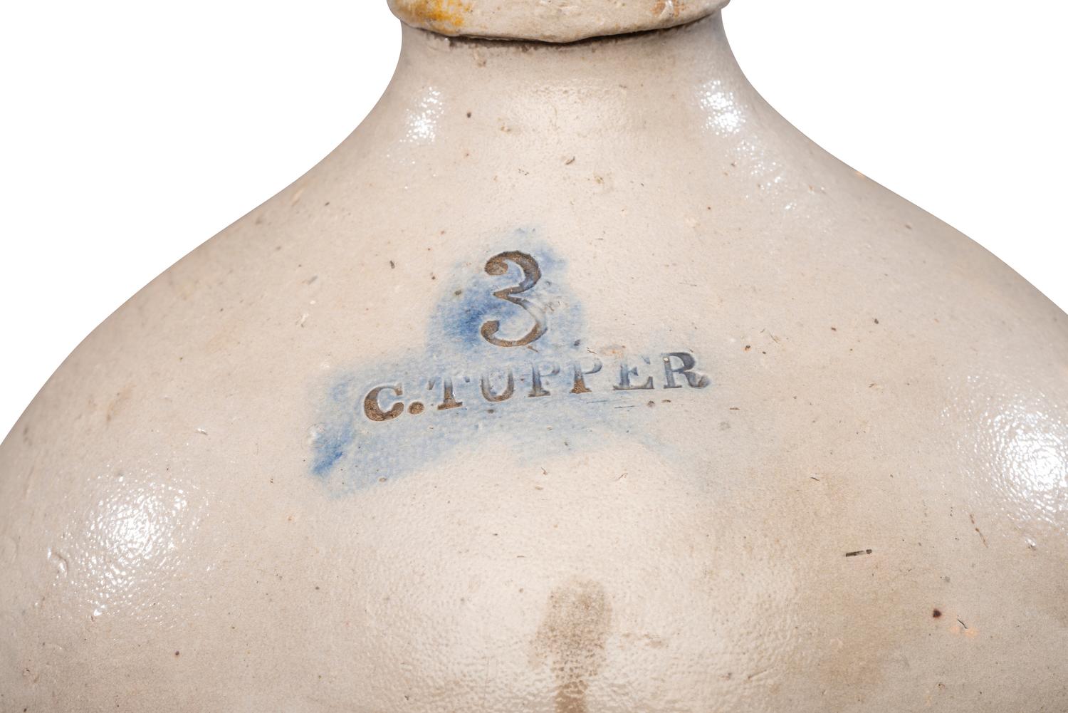 Three Chauncey Tupper Cobalt Decorated Stoneware Jugs