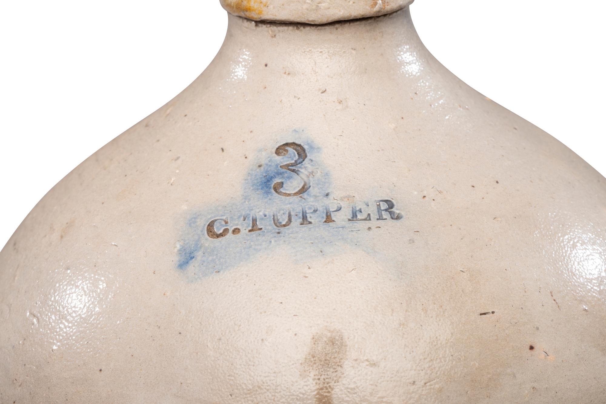 Three Chauncey Tupper Cobalt Decorated Stoneware Jugs