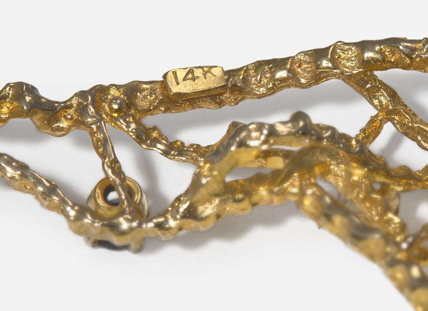 A Pair of 14K Yellow Gold, Sapphire, and Diamond Earrings