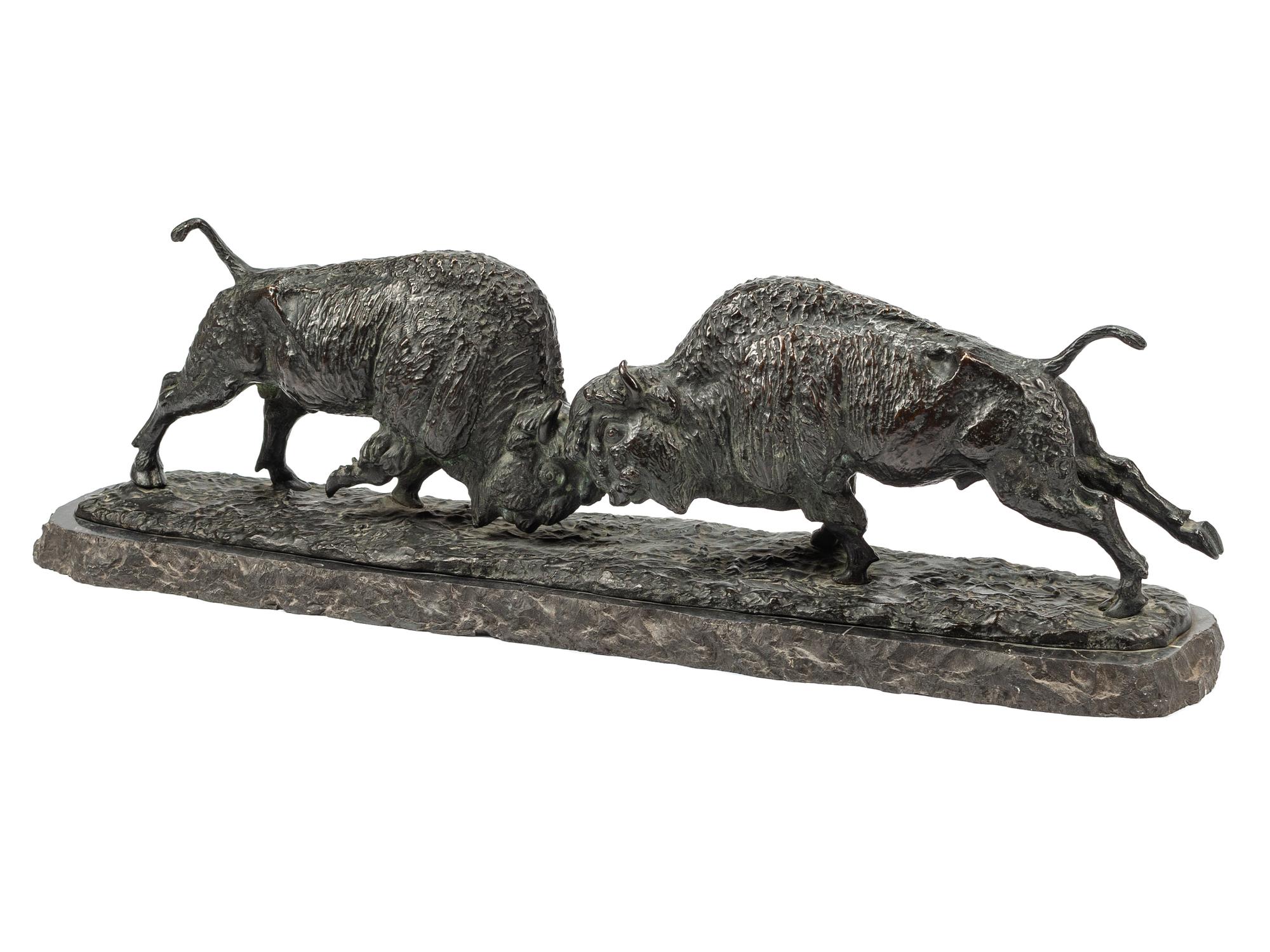 A Patinated Metal Figural Group of Buffalo