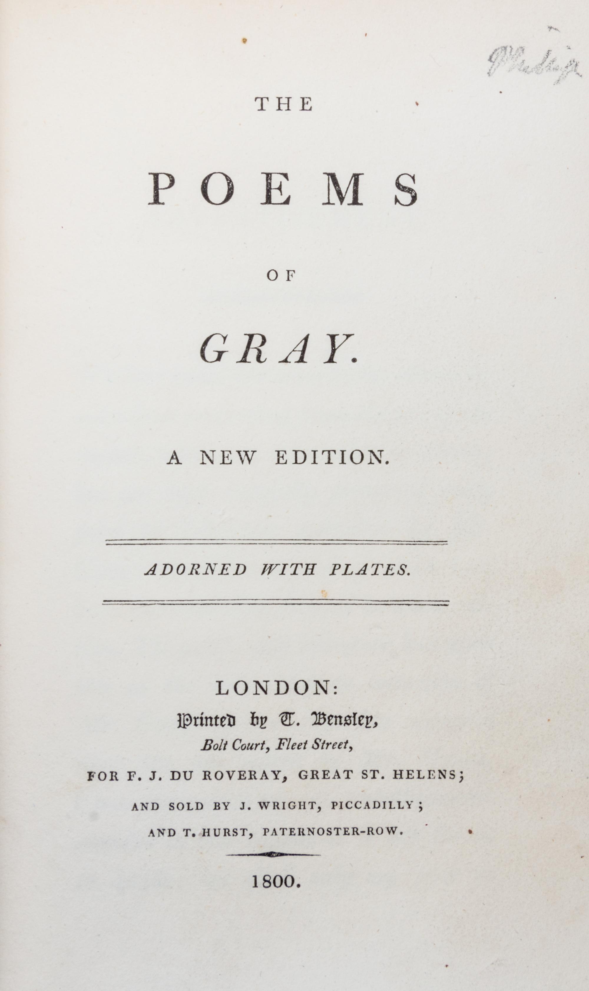 (FORE EDGE PAINTING) GRAY, THOMAS. The Poems of Gray. London, 1800. Fore edge painting of Yarmouth Castle and Harbor.