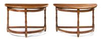 A Pair of Jacobean Revival Console Tables, Height 32 x width 50 x depth 24 1/4 inches.