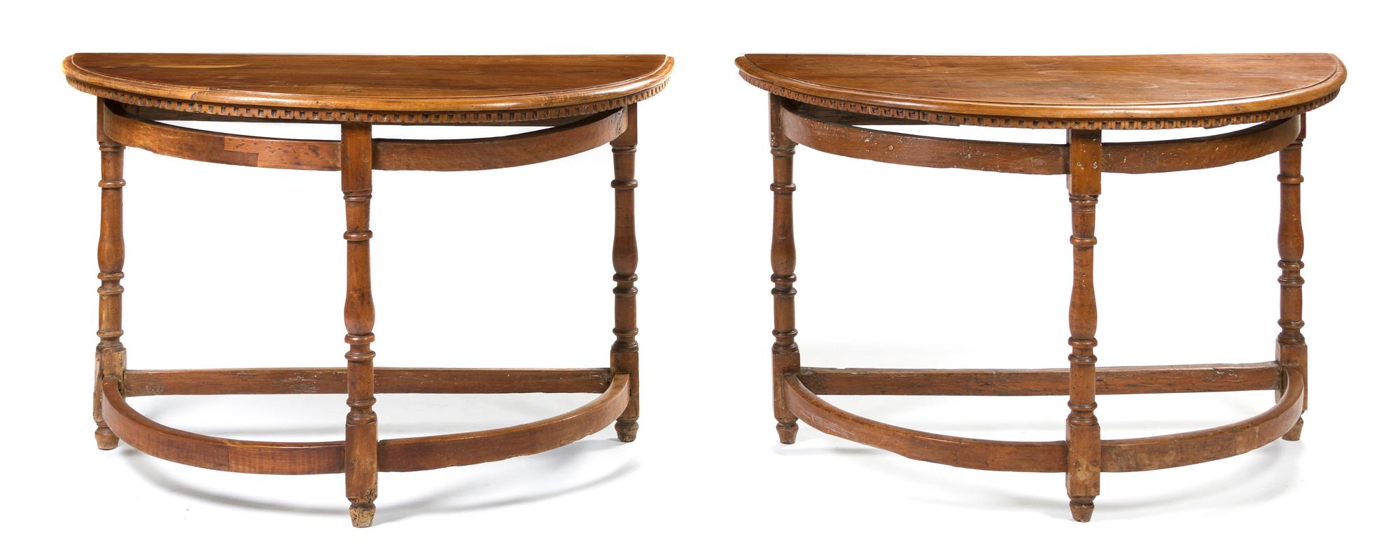 A Pair of Jacobean Revival Console Tables, Height 32 x width 50 x depth 24 1/4 inches.