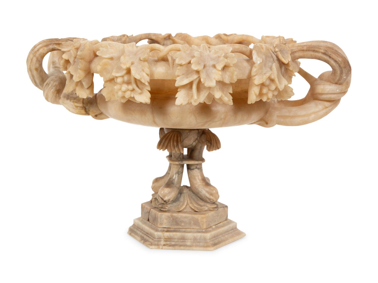 An Italian Carved Alabaster Oval Centerpiece