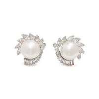 BOUCHERON, PLATINUM, CULTURED PEARL AND DIAMOND CLIP EARRINGS