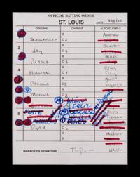 A Group of Five Hall of Fame Manager Signed Autograph Umpire Lineup Cards from The Collection of Baseball Hall of Famer Ted Simmons (including Tony LaRussa and Bobby Cox),