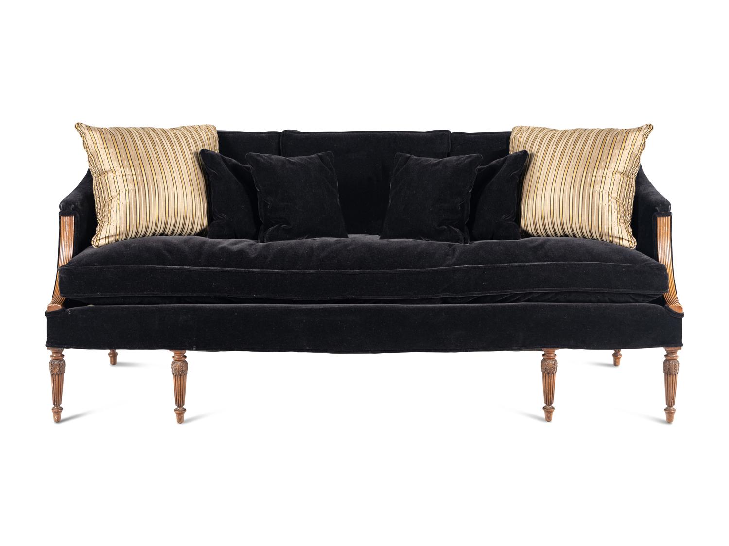 A Black Velvet Upholstered Sofa