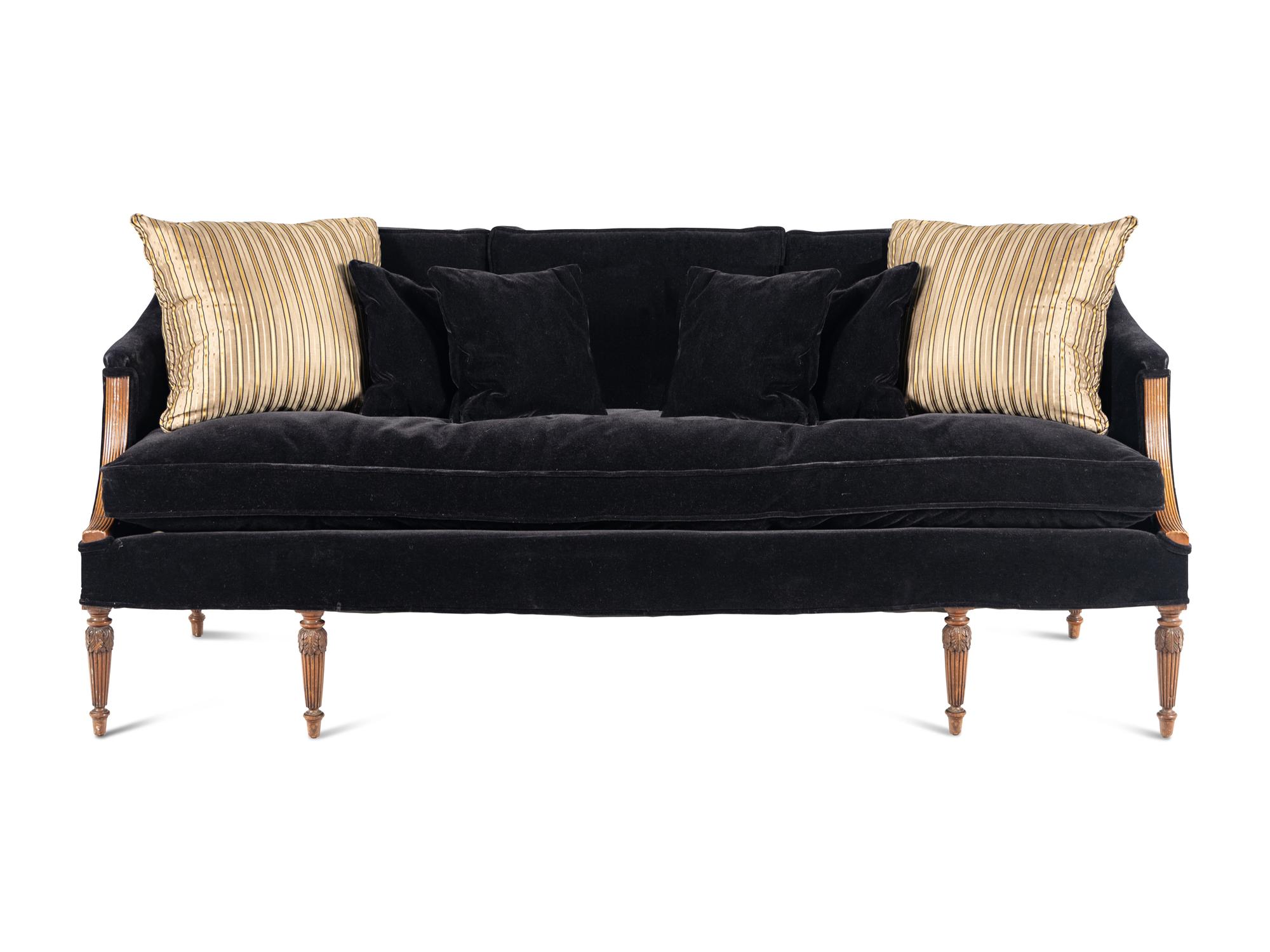A Black Velvet Upholstered Sofa