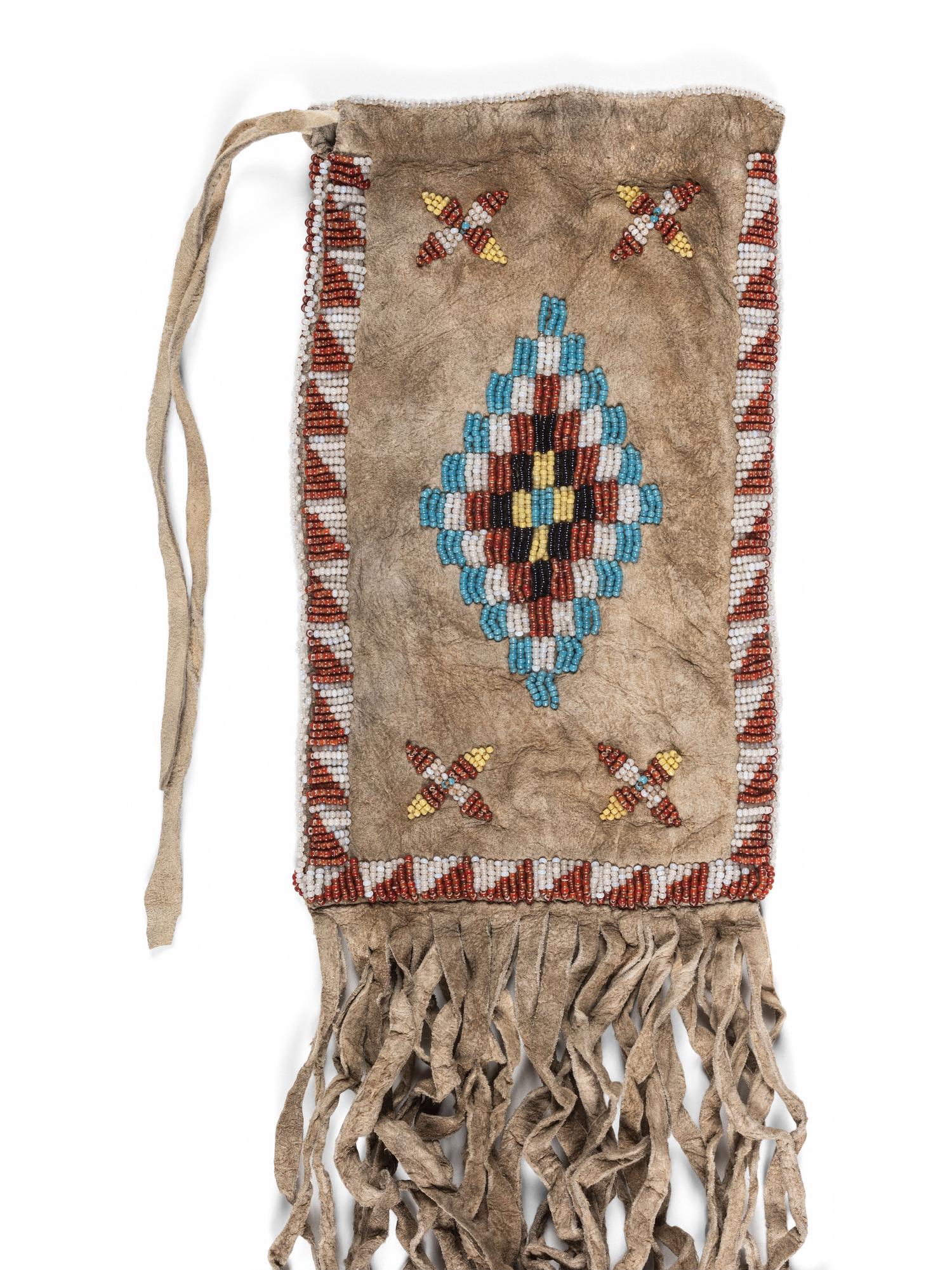 Apache Beaded Hide Drawstring Pouch