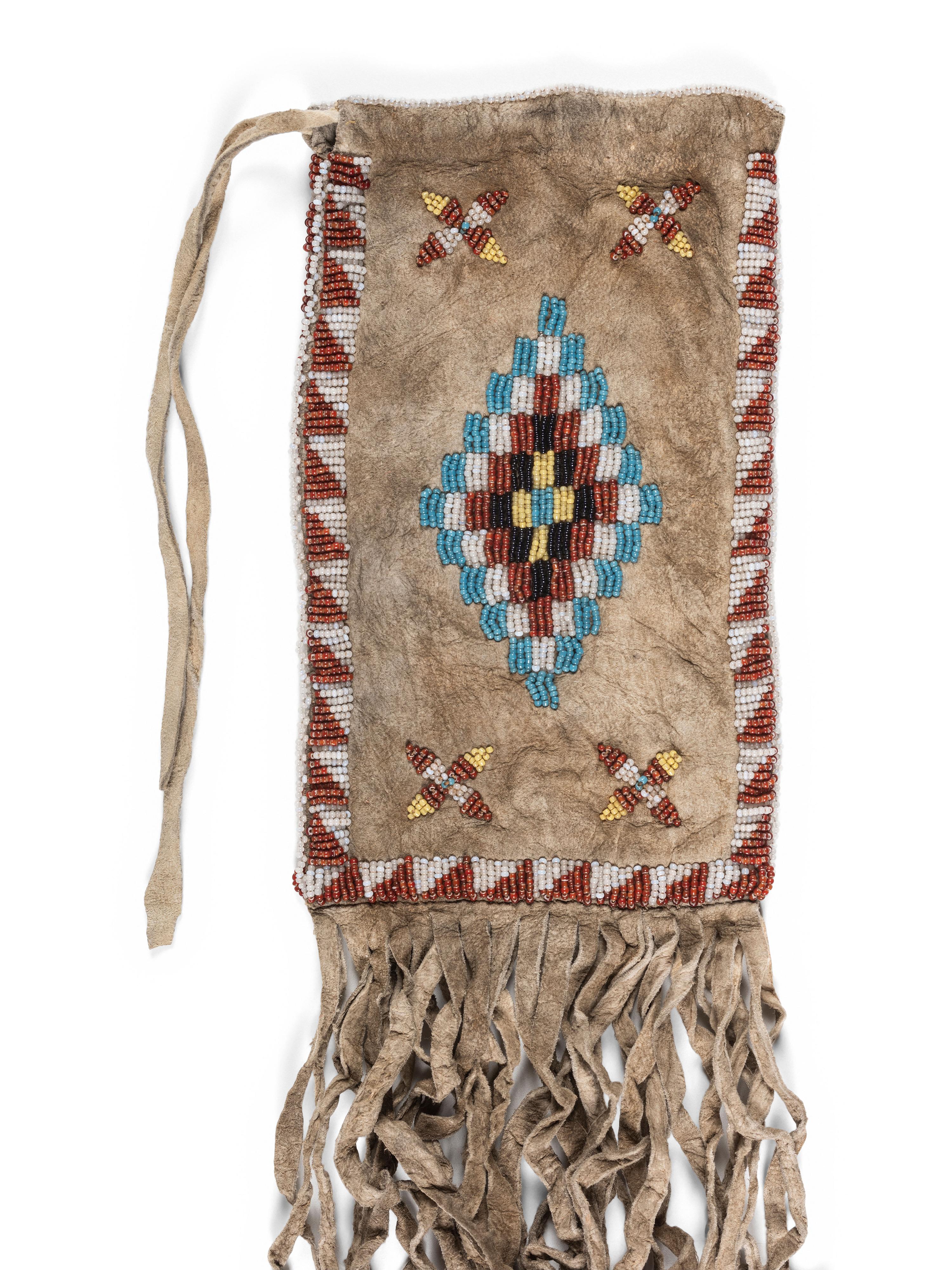 Apache Beaded Hide Drawstring Pouch