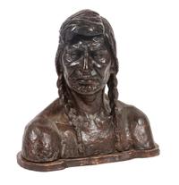 A Bronze Native American Bust Height 17 1/2 x width 17 1/2 x depth 8 inches. — OLYMPIO BRINDESI, 20TH CENTURY