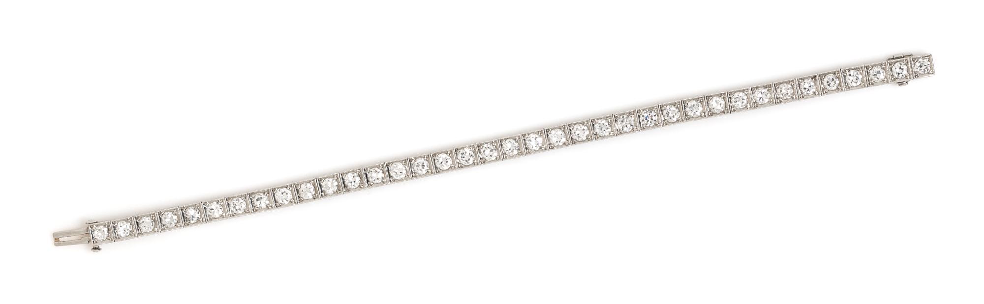 An Art Deco Platinum and Diamond Line Bracelet, 13.60 dwts.