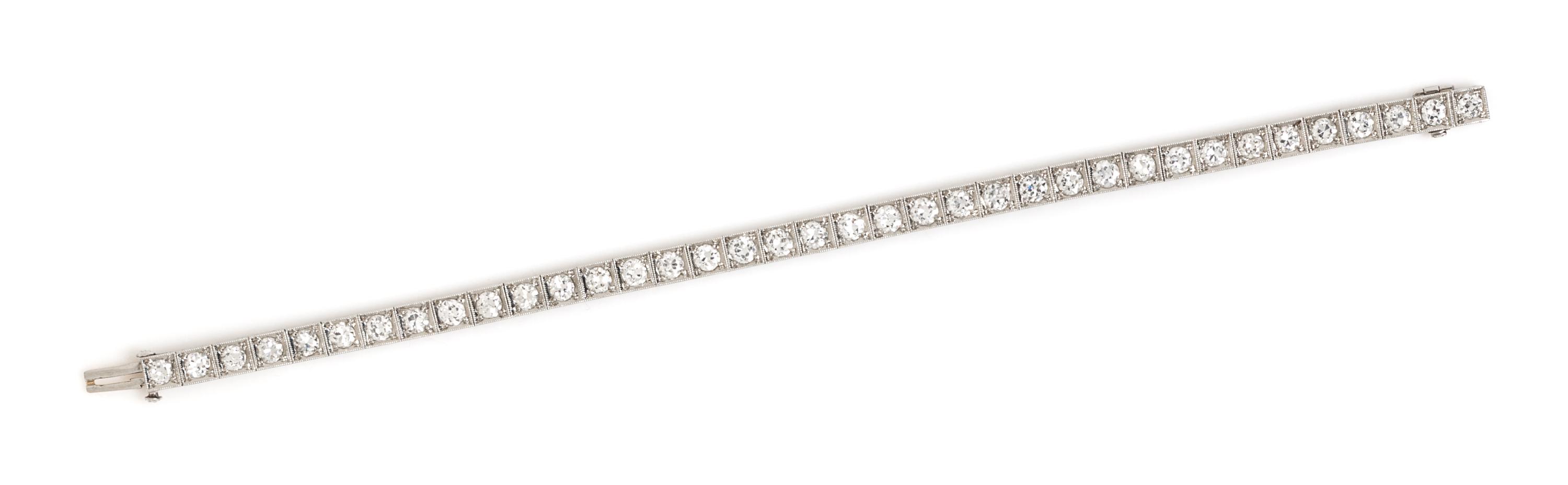 An Art Deco Platinum and Diamond Line Bracelet, 13.60 dwts.