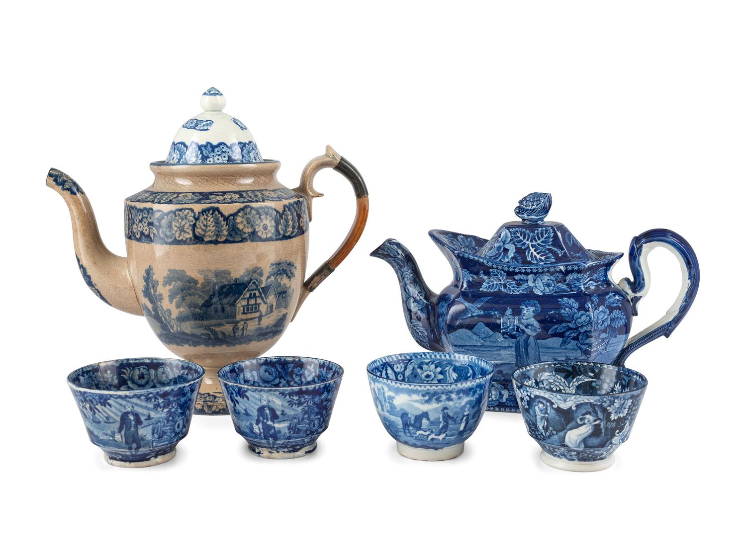 A Group of Blue and White Staffordshire Tableware