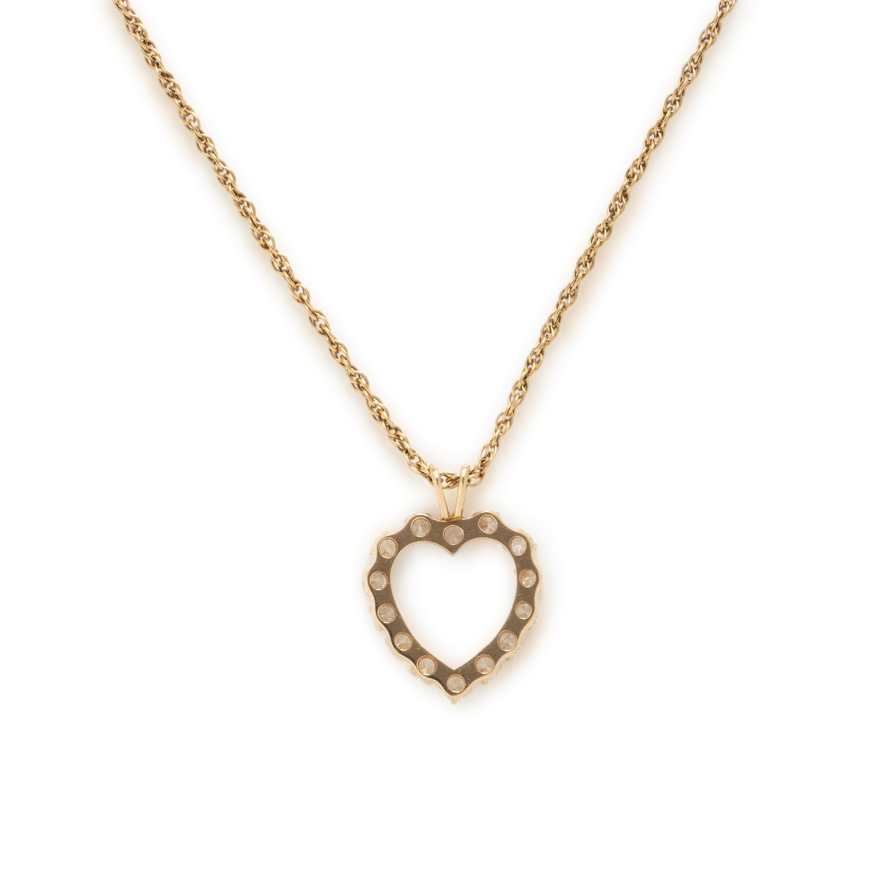 Yellow Gold and Colorless Crystal Heart Pendant Necklace