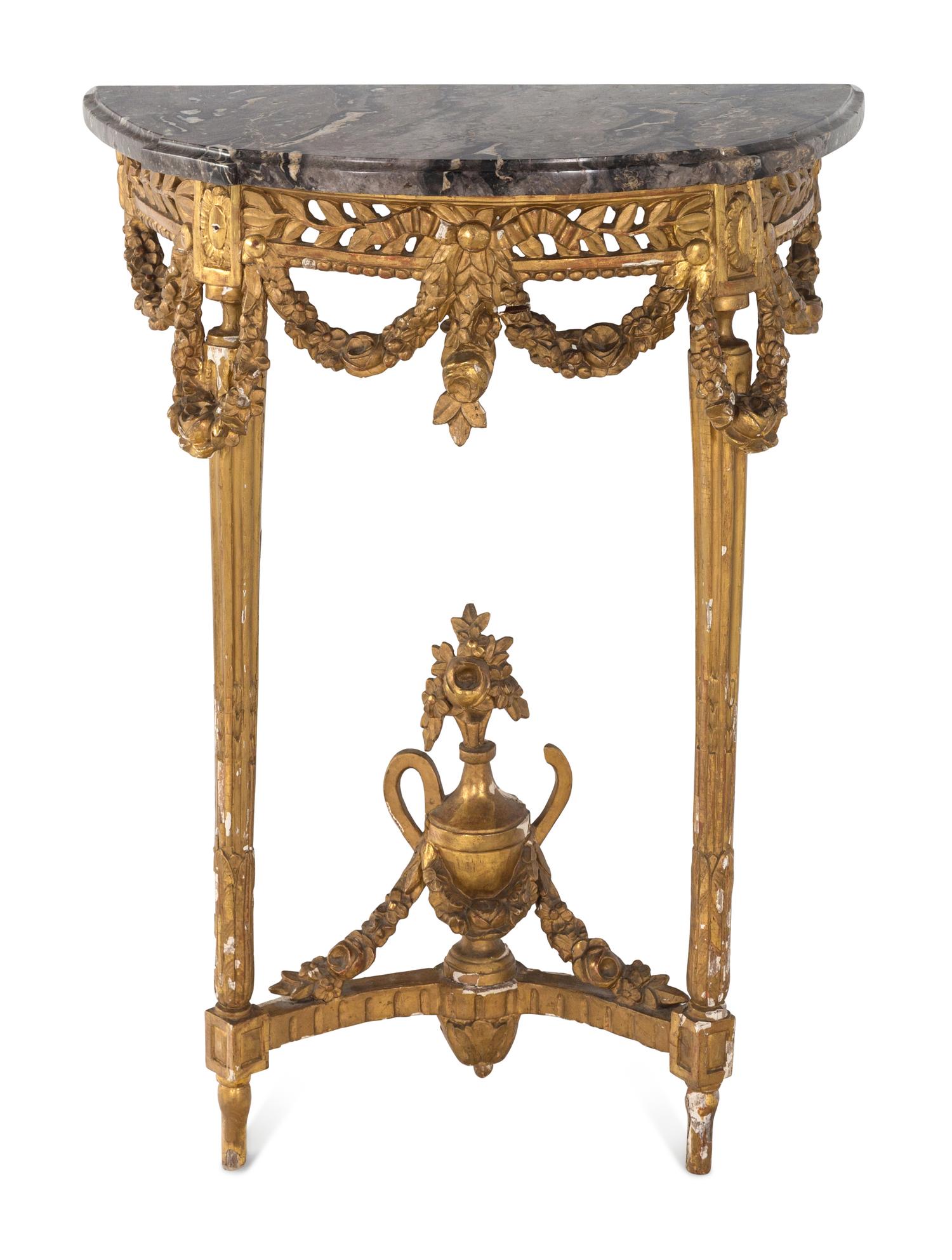 A Louis XVI Style Giltwood Marble-Top Console Table