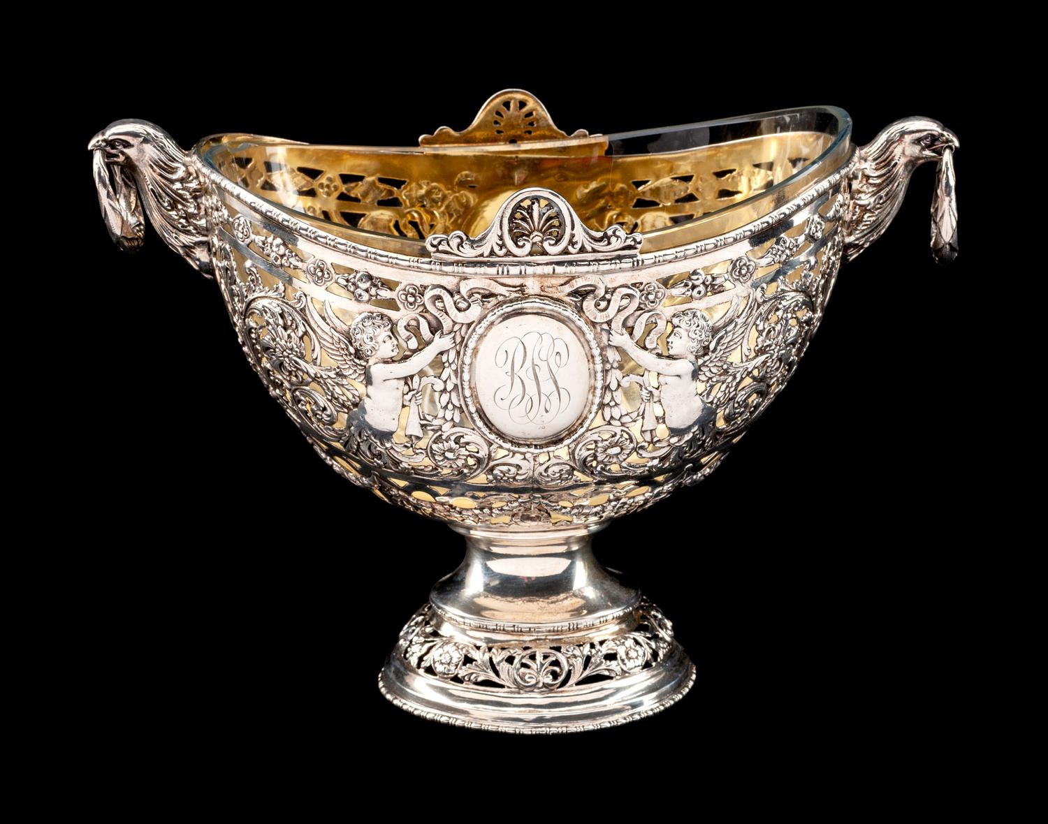 A German Silver Basket with a Glass Liner