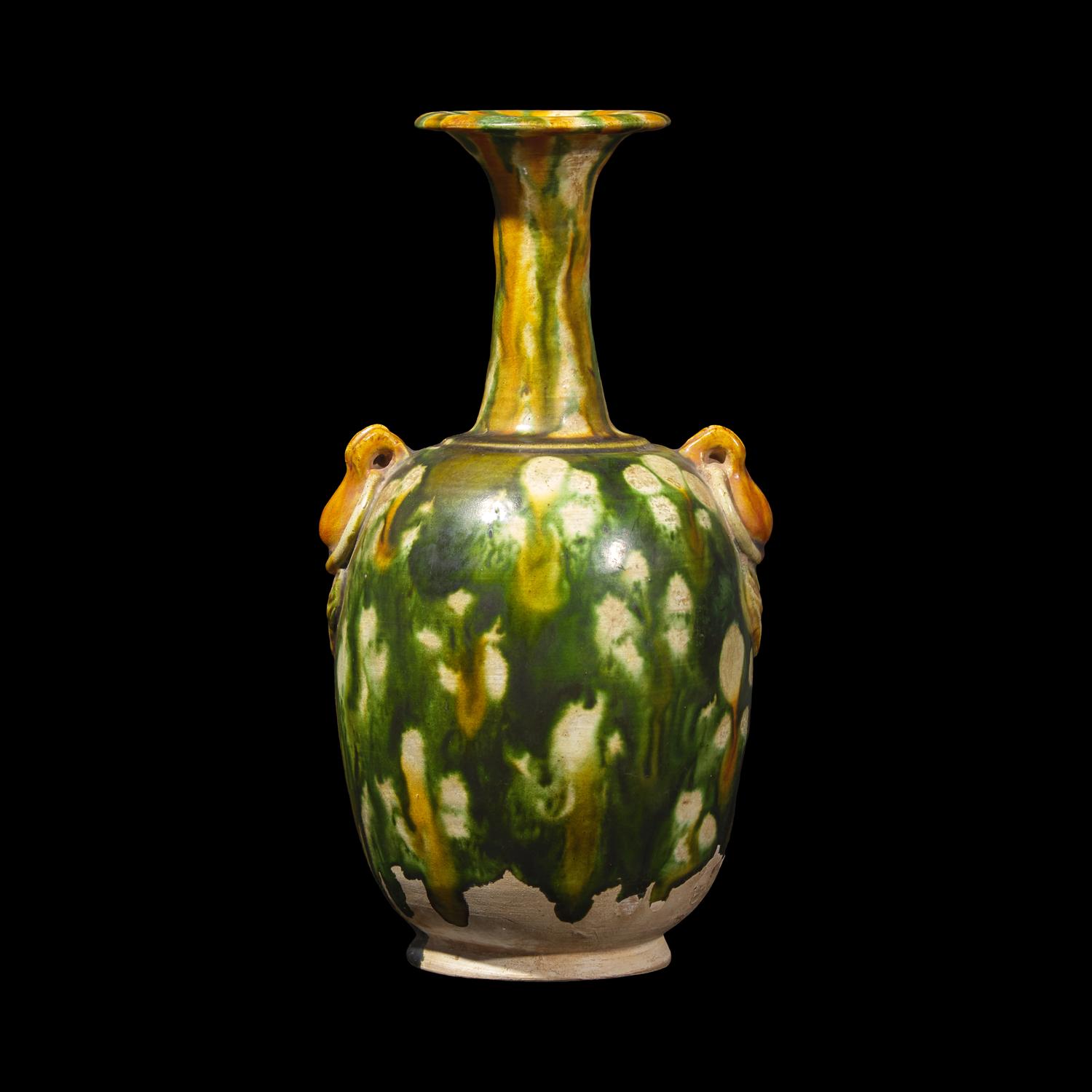 A Chinese Tang -Style Sancai Glazed Amphora Vase 三彩繫帶瓶