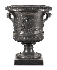 A Pair of English Lead Allegorical Garden Urns