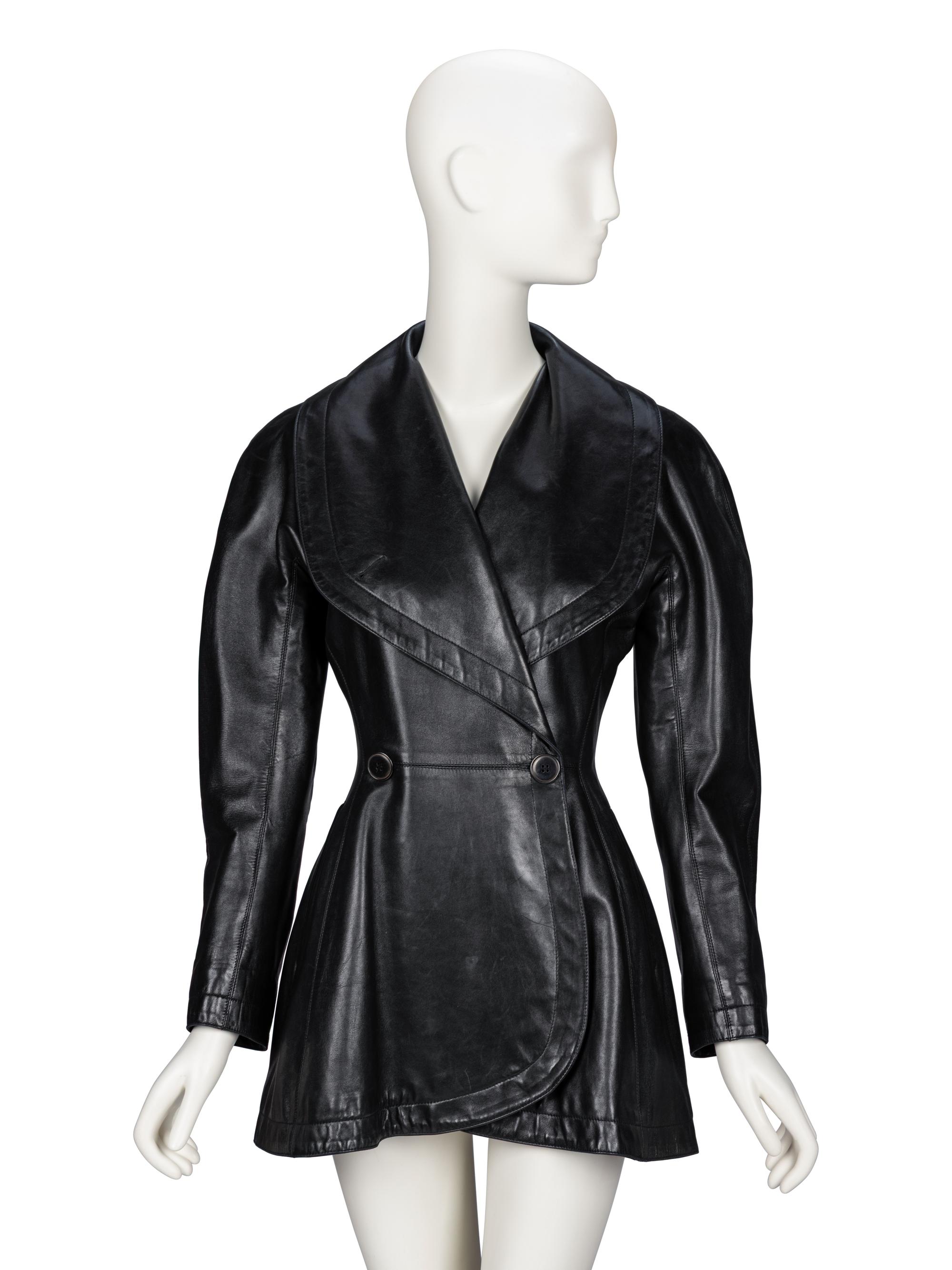 Alaïa, Black Leather Peplum Jacket, 1980s