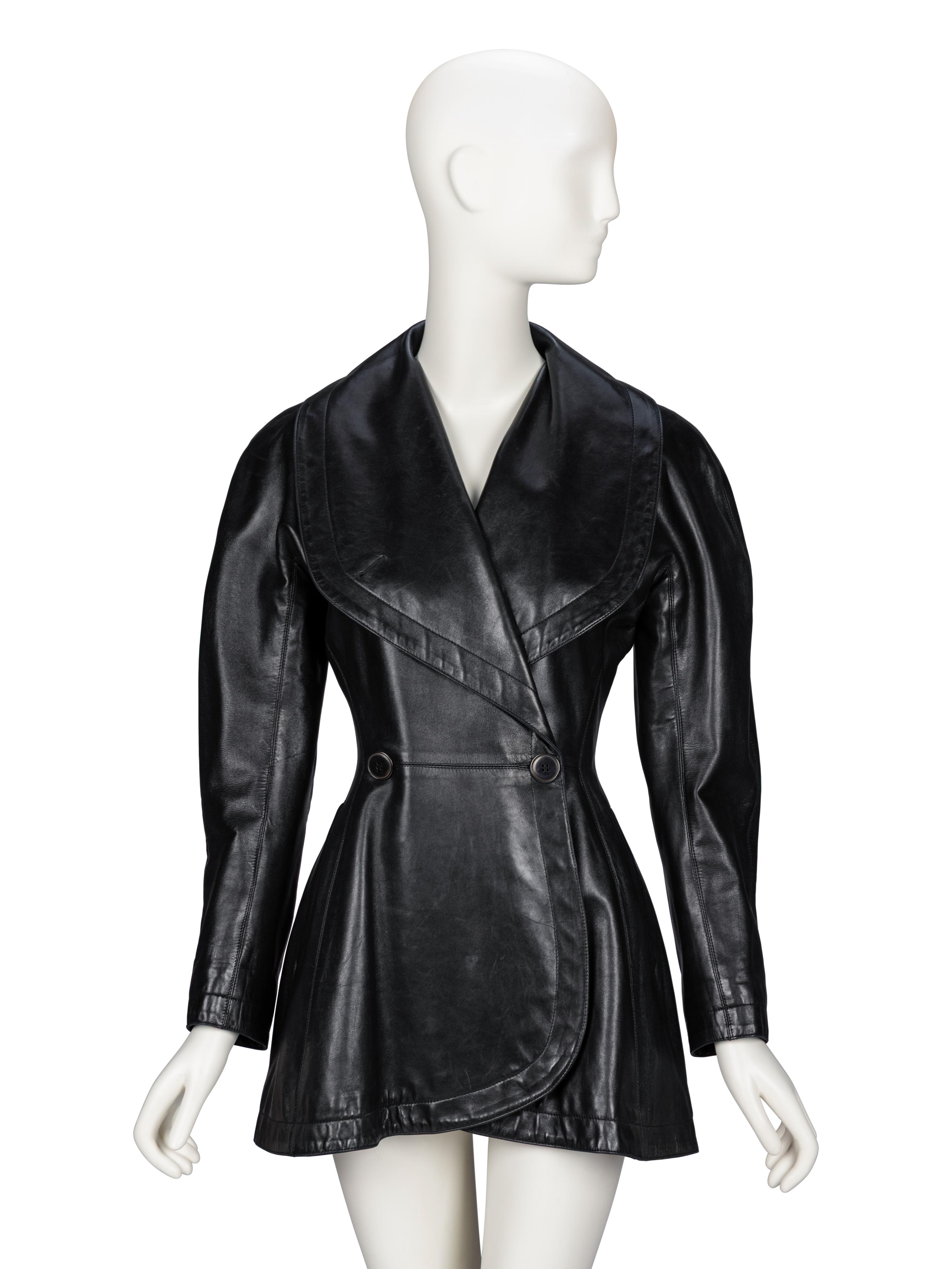 Alaïa, Black Leather Peplum Jacket, 1980s