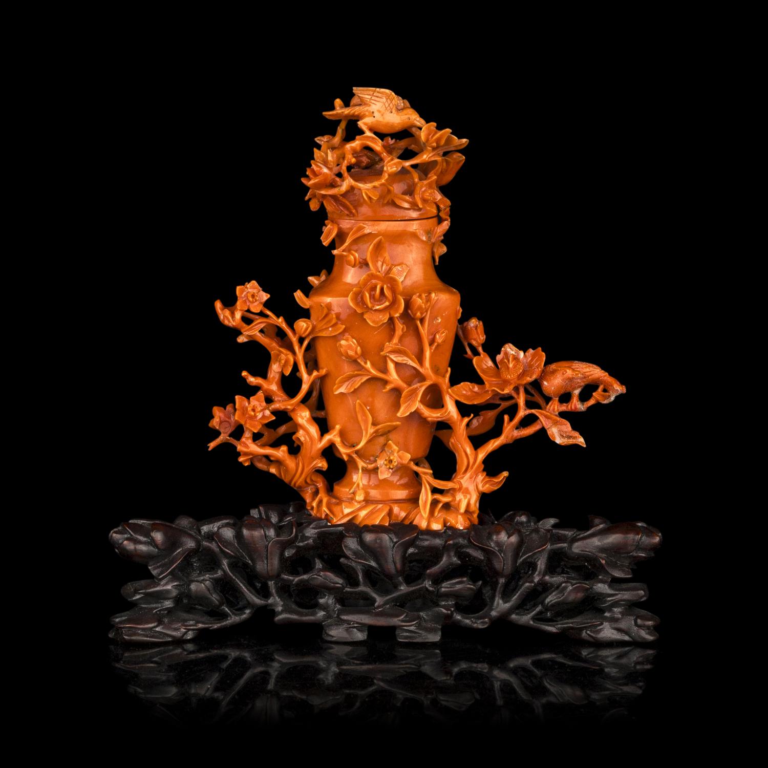 A Chinese Red Coral 'Flower' Vase