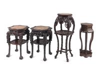 Four Chinese Export Marble Inset Hardwood Side Stands