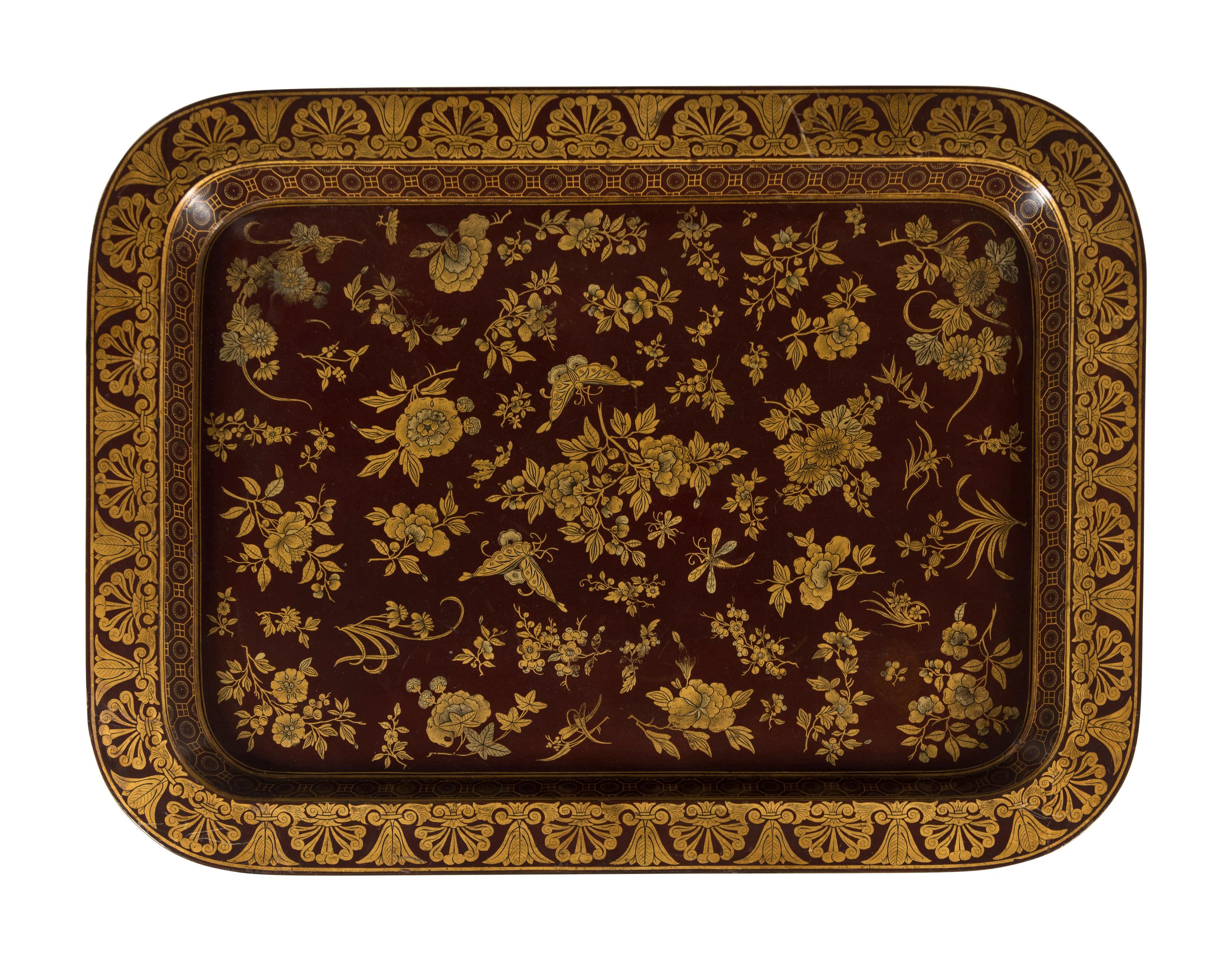 A Regency Papier-Mache Decorated Tray