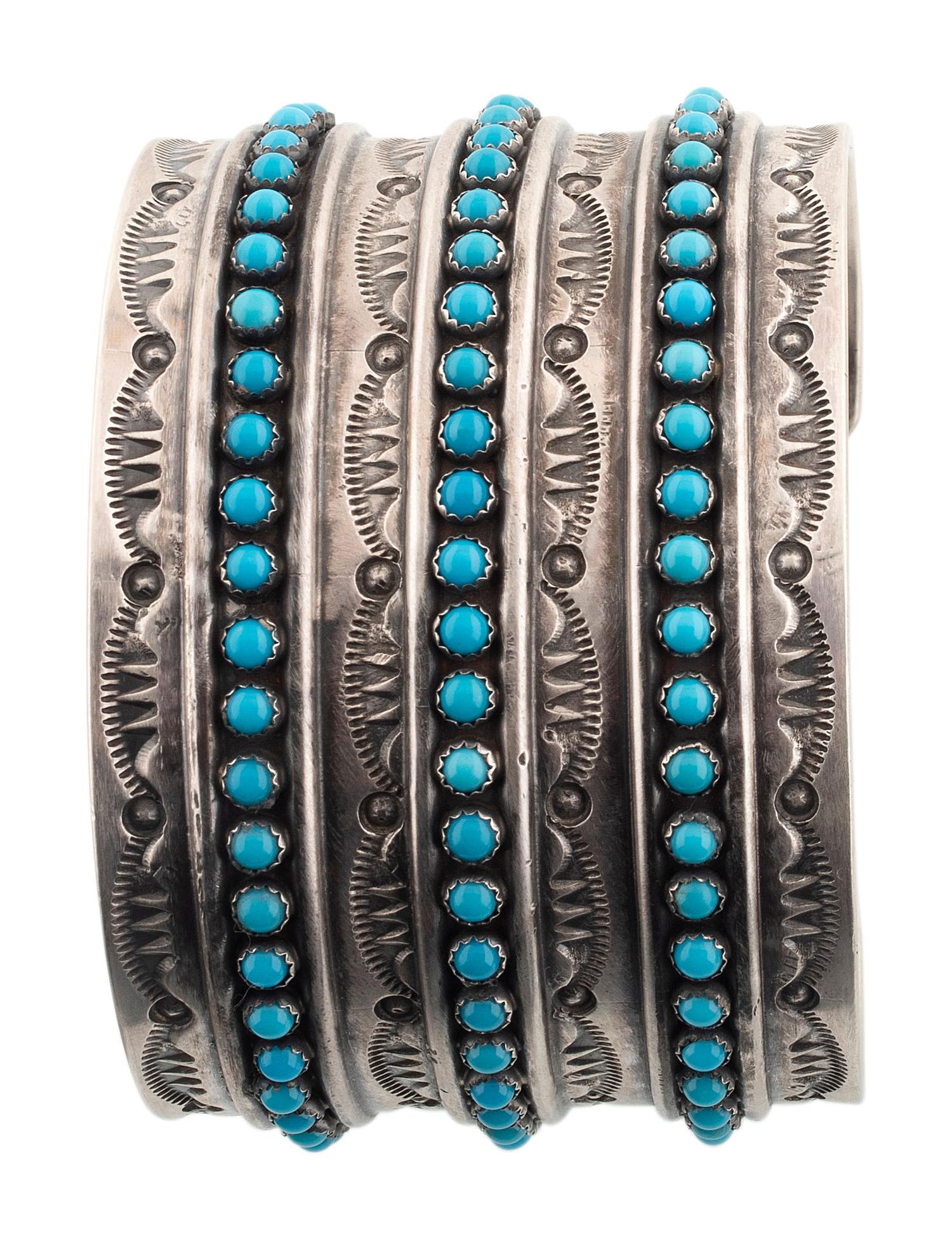 Sterling Silver and Petit Point Turquoise Cuff Bracelet
