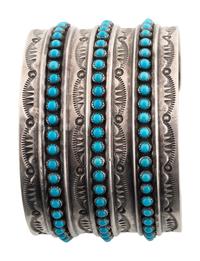 Sterling Silver and Petit Point Turquoise Cuff Bracelet