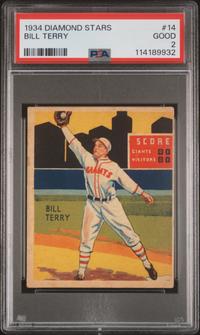 A 1934 Diamond Stars Bill Terry Baseball Card No. 14 (PSA 2 GOOD)