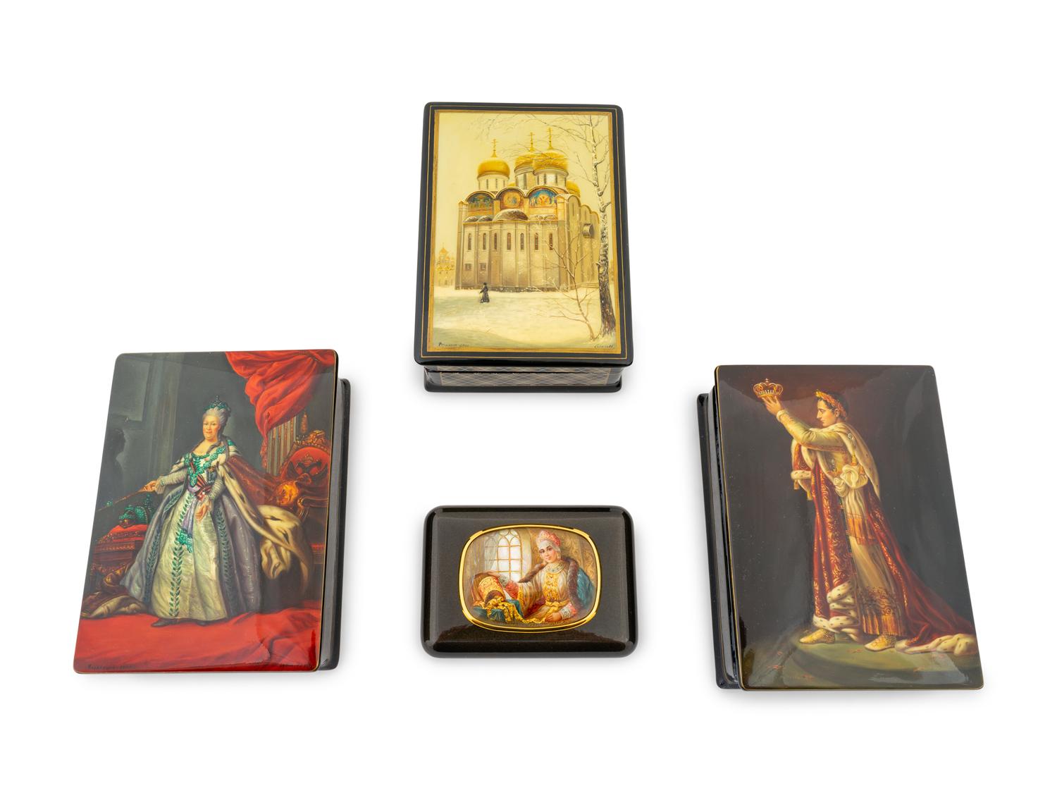 Four Russian Lacquered Boxes — 20TH CENTURY