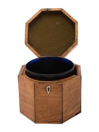 A George III Octagonal Walnut Tea Caddy with Satinwood Inlay