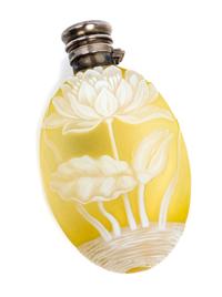 English, LATE 19TH CENTURY, a silver mounted cameo glass perfume bottle, of flattened form decorated with lotus blossoms
