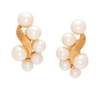 A Pair of 14 Karat Yellow Gold and Cultured Pearl Earclips,