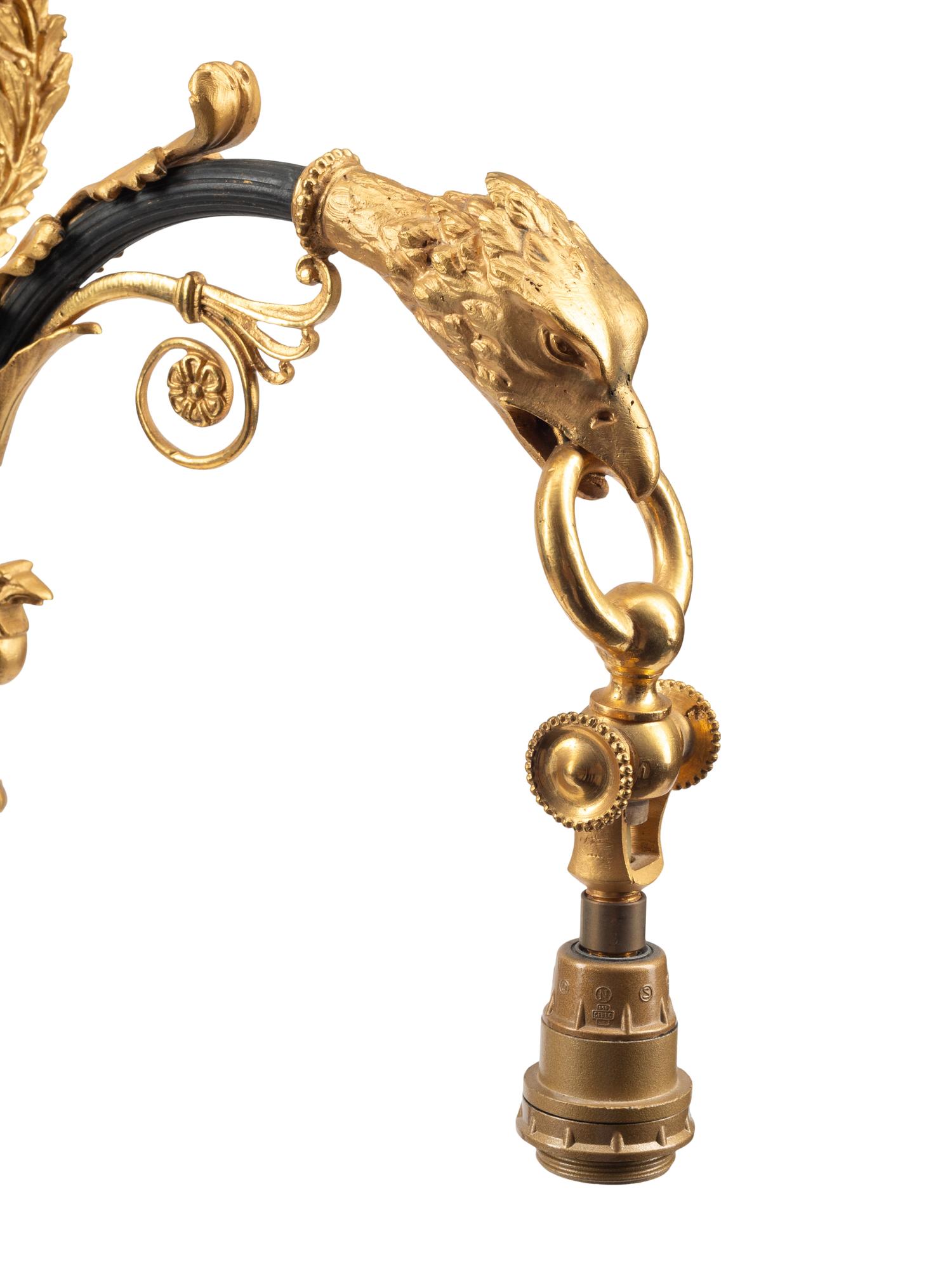 An Empire Gilt and Patinated Bronze Cantilevered Lamp