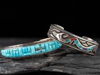 Navajo and Zuni Silver and Inlay Cuff Bracelets