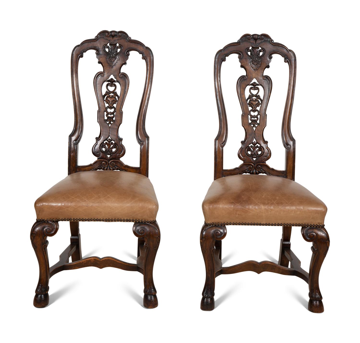 A Set of Six Continental Walnut Dining Chairs