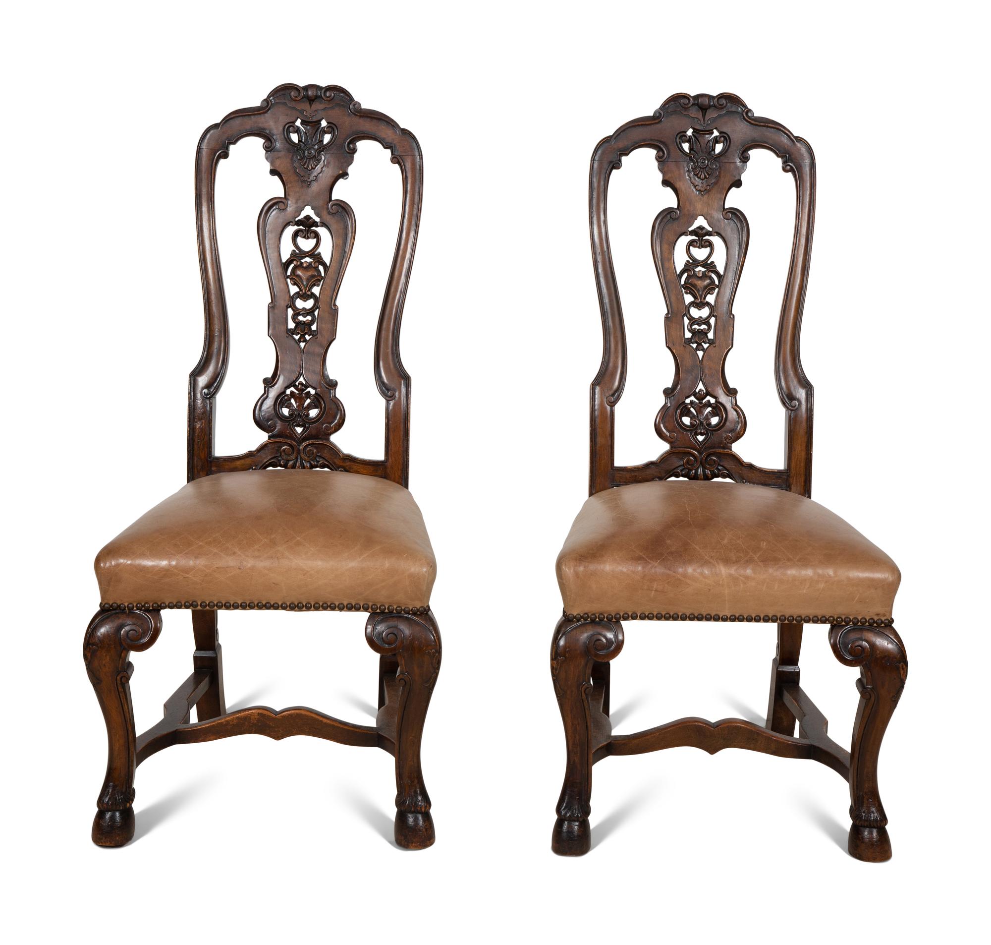 A Set of Six Continental Walnut Dining Chairs