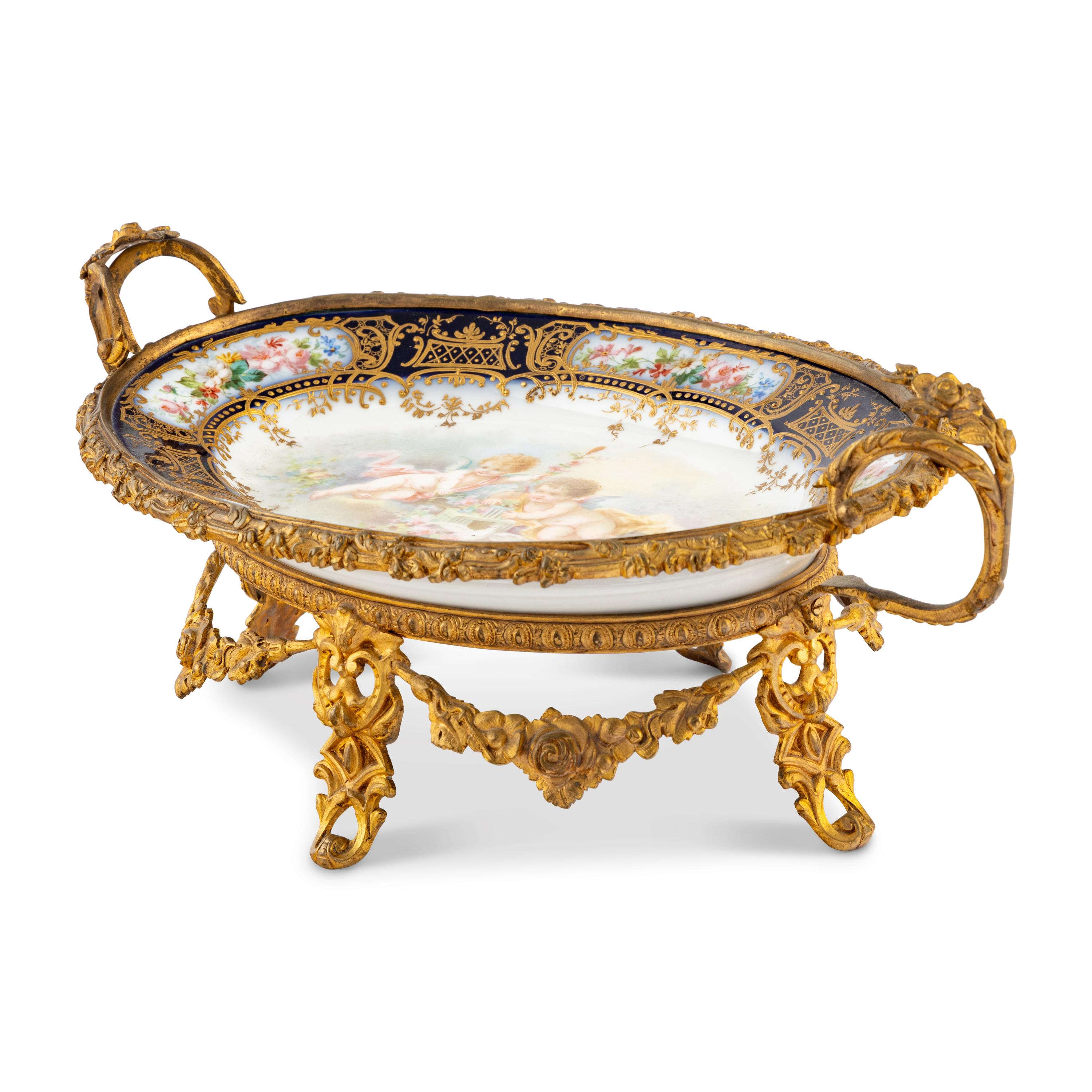 A French Gilt Metal and Sèvres Style Porcelain Tazza
