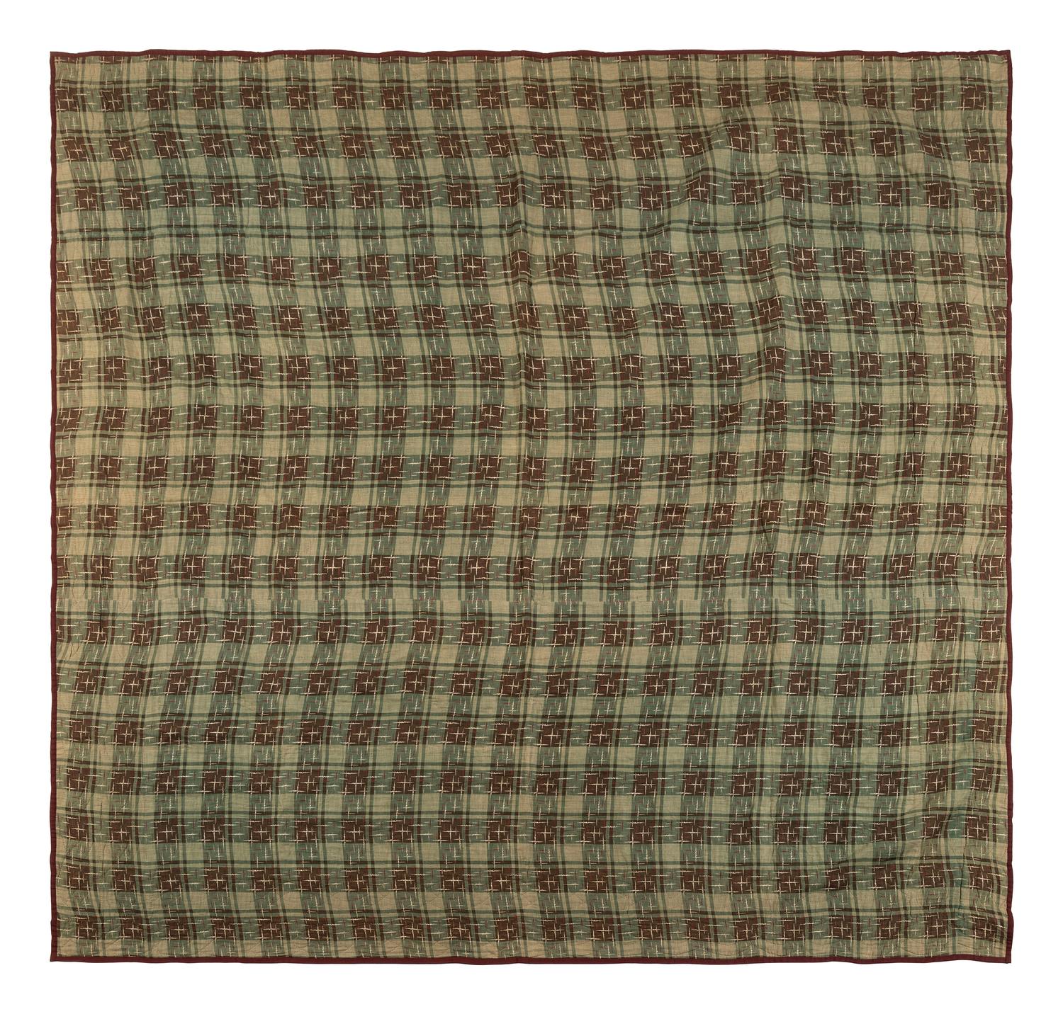 An Amish Wool 'Log Cabin -Barn Raising' Pattern Quilt